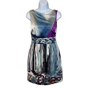 Elie Tahari $448 Avery Silk Charmeuse Bodice Rear Zip Stretch Cotton Dress Sz 4